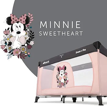 hauck Kinderreisebett Dream N Play ab Geburt bis 15 kg, Klein Zusammenklappbar inkl. Tragetasche und Faltboden, Liegefläche 120 x 60 cm (Disney Minnie Sweetheart)