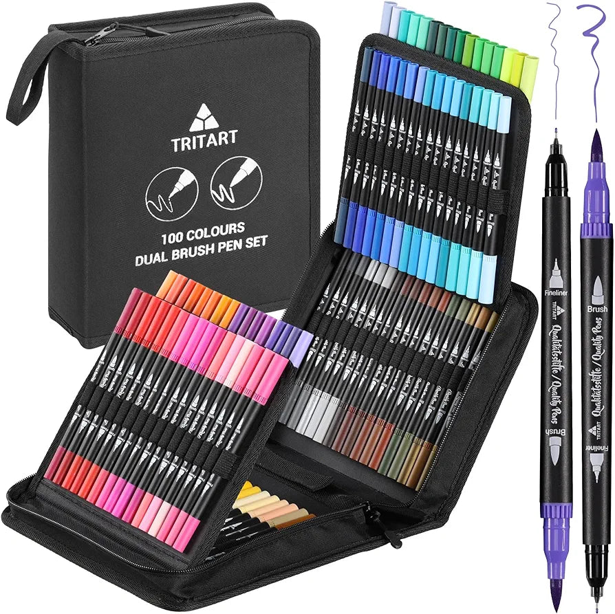 Tritart Brush Pen Set mit 100 Brush Pens - 100x Filz Stifte perfet für Comics und Manga