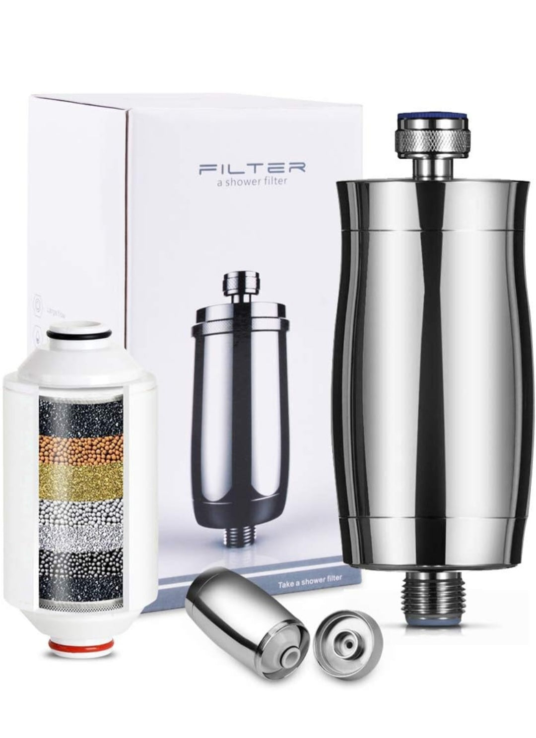 Duschfilter Aluminium Shower Filter Wasserfilter gengen Kalk und Chlor Filterhülle aus rostenfreiem unzerbrechlichem Edelstahl